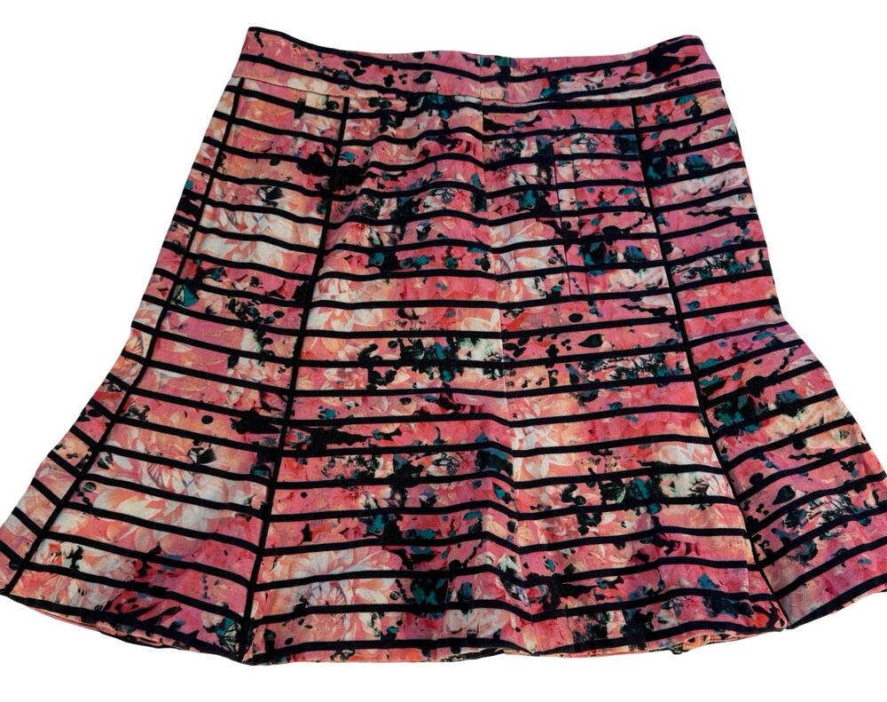 Multi-colored High waisted floral Knit Mini skirt with Black horizontal lines